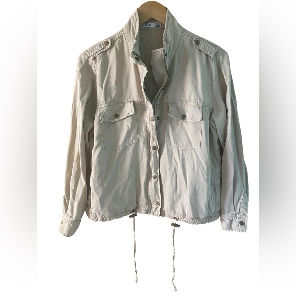 Dex Utility Jacket Zip Up Long Sleeve Women Size Small Khaki
